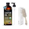Castor Oil Organic Cold Pressed Unrefined Glass Bottle For Hair Growth, Skin, Caster Oil for Eyelashes, Brows, Hair Detangling Brush -100% Bio-Friendly Hair Detangler Brush w/Ultra-soft Bristles view 1