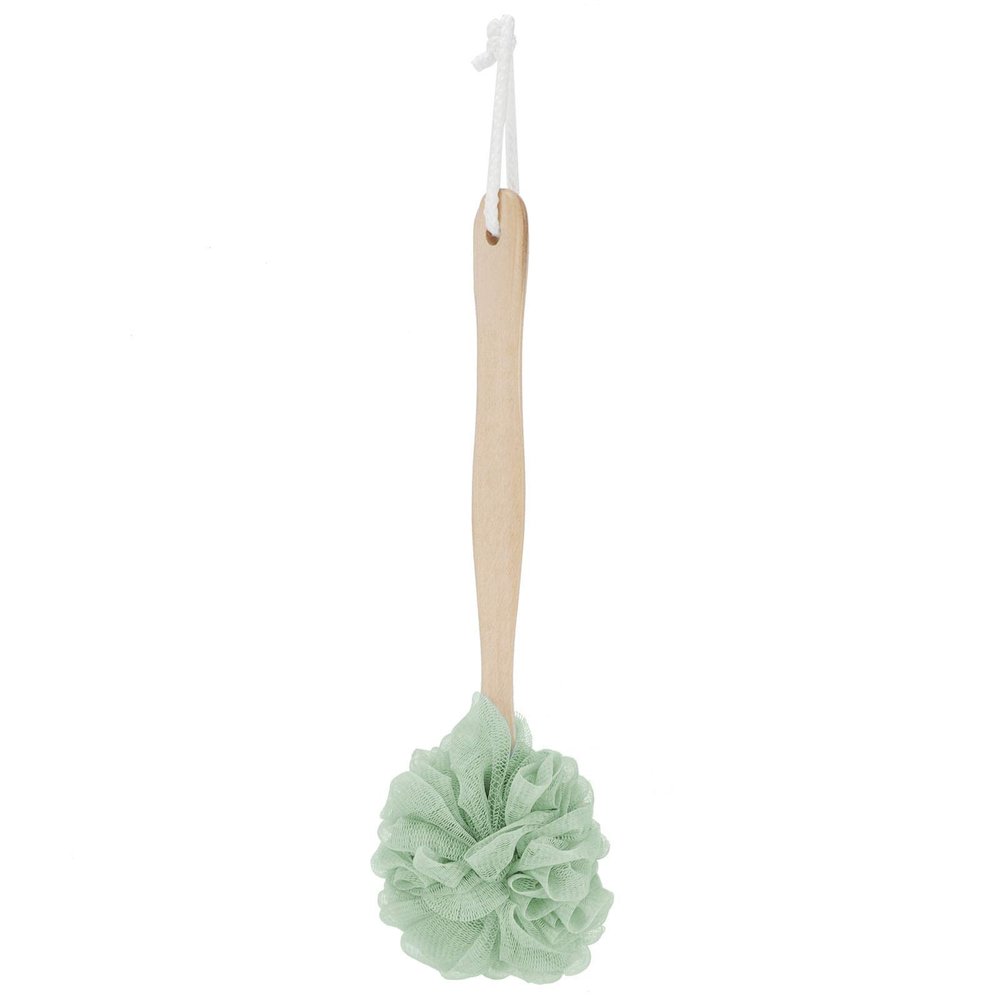 5PCS Loofah Bath Brush, Shower Loofah Body Shower Brushes Back Loofah Back Scrubber Bath Sponge with Wooden Handle for Bathroom (Wooden handle-green)