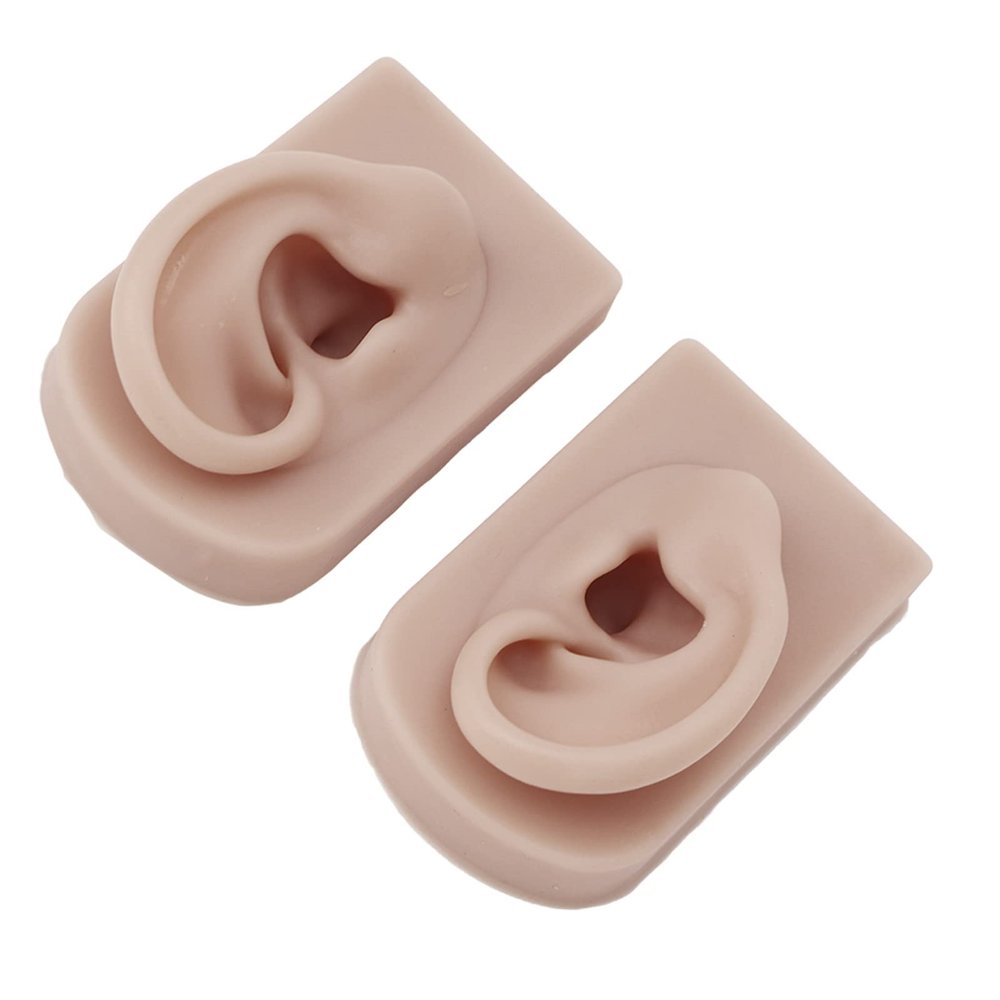 Aoaoy Silicone Ear Model, 1 Pair Flexible Soft Reusable Simulated Human Skin Silicone Piercing Model (Deep Skin Tone)