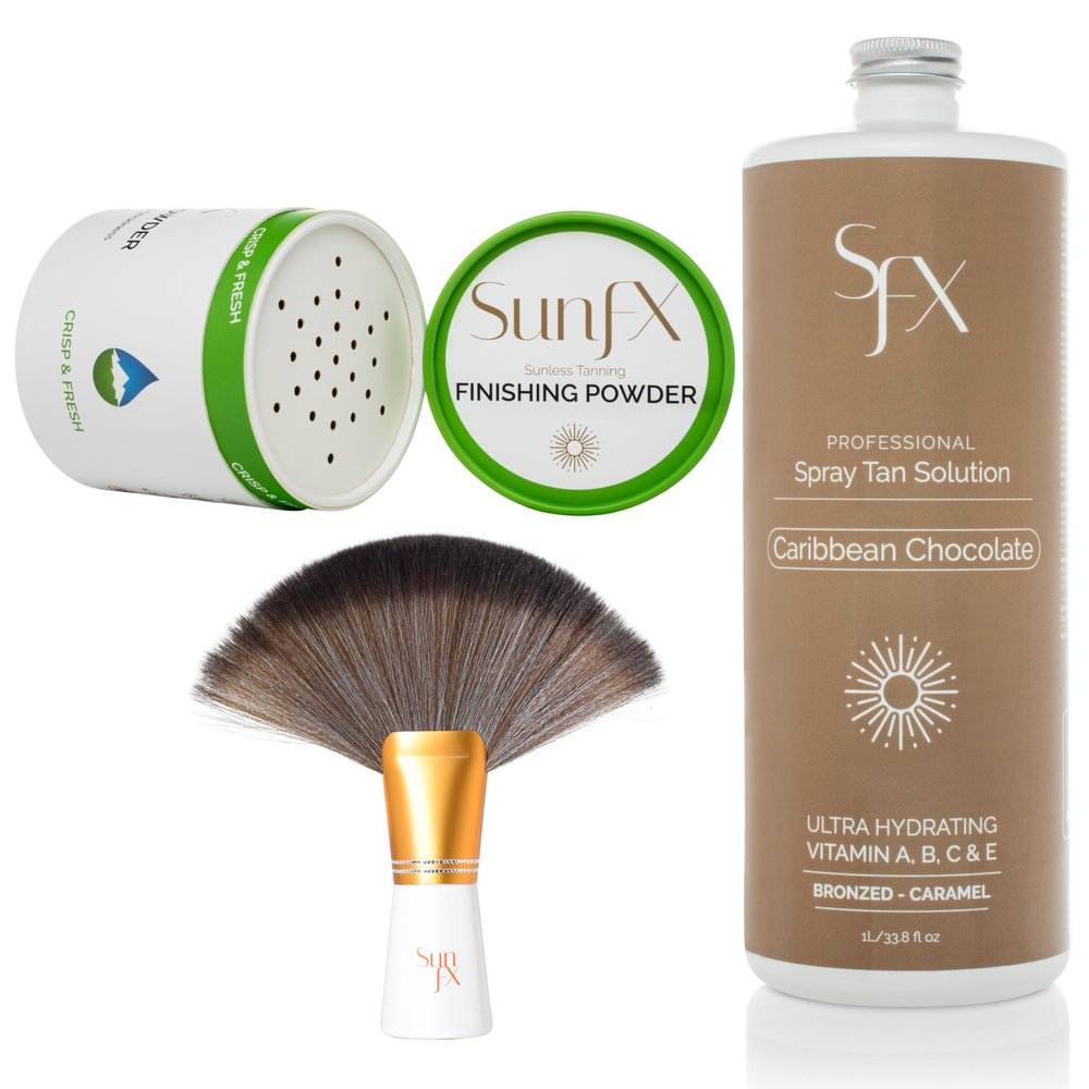 SunFX Tanning Kit  Violet Royal Spray Tan Solution, Finishing Powder & Fan Brush for Flawless, Streak-Free Tanning