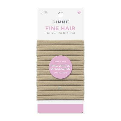 Gimme Beauty Fine Hair Elastic Bands - Slim-Fit Elastic Ties for Fine, Brittle, or Bleached Hair - No-Dent, Gentle-Grip Ponytail Holders for All-Day Comfort - 12 Pack, Blonde