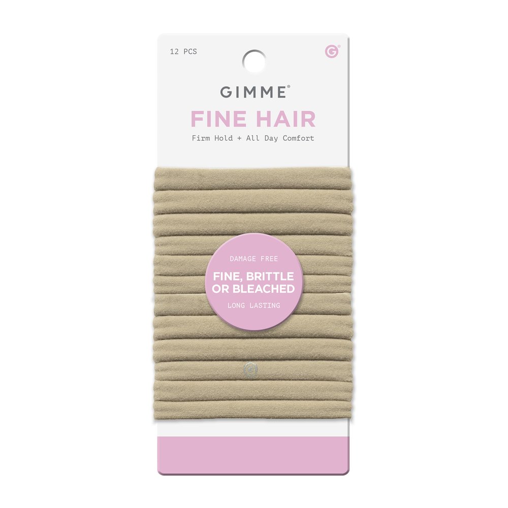 Gimme Beauty Fine Hair Elastic Bands - Slim-Fit Elastic Ties for Fine, Brittle, or Bleached Hair - No-Dent, Gentle-Grip Ponytail Holders for All-Day Comfort - 12 Pack, Blonde