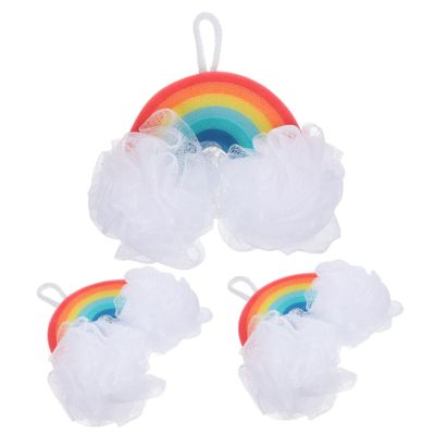 3pcs Colorful Exfoliating Bath Sponges for Boys and Girls Cartoon Rainbow Design Gentle Dead Skin Removal Sponge for Boy Delicate Skin