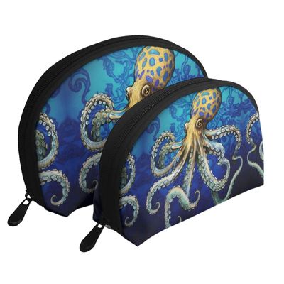 Jekydosd Blue Ringed Octopus Print Portable Bags Clutch Pouch For Travel And Daily Use, Ideal For Cosmetics, Small Items, And More