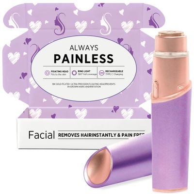 Profeir Facial Hair Removal for Women: Electric Razor for Smooth Skin Painless Trimmer Rechargeable Shaver for Upper Lip Peach Fuzz Chin Pocs Hair at Home Travel Gifts for Women(Purple)