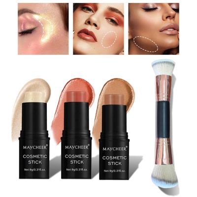 Contour Stick Makeup Set, 2025 New Face Cream Blush,Highlighter Stick for Face with Makeup Brush, Long Lasting & Natural Matte Contour Sticks for Beginner, 3 Colors (#01, 03, 05)