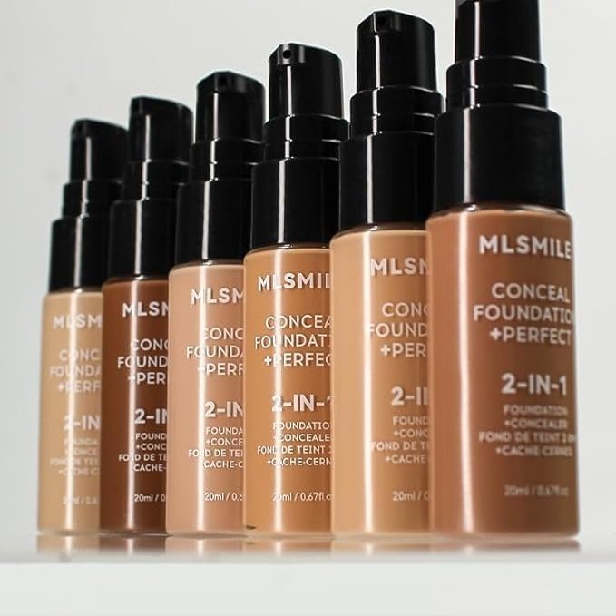 2-in-1 Concealer Foundation, 20ml, Long-Lasting Waterproof Coverage, Black Pump Bottle (05#, 20ml)
