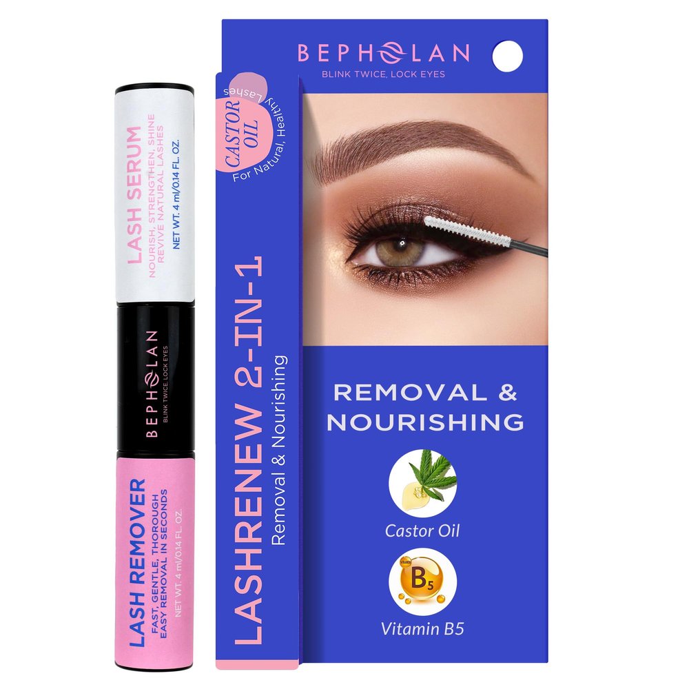 BEPHOLAN Lash Glue Remover &Lash Essential Serum, Bond & Seal Adhesive Removal, Organic Castor Oil for Longer Thicker Lashes,Non-Irritating for Sensitive Eyes, Eye Makeup & Mascara Removal