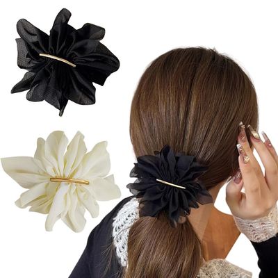 2Pcs Chiffon Flower Hair Clips Flower Hair Barrettes Hair Accessories for Women Girls Wedding Party(Black+White)