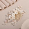 Rumtock White Flower Gold Hair Comb with Pearl Beads for Wedding Brides Women Hair Accessories Jewelry (Gold) view 2