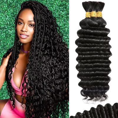 Afihond Human Braiding Hair For Boho Braids Deep Water Wave Bulk Human Hair for Braiding 12A Wet and Wavy Curly 100% Human Hair Extensions 3 Bundles 110g Natural Color 16inch