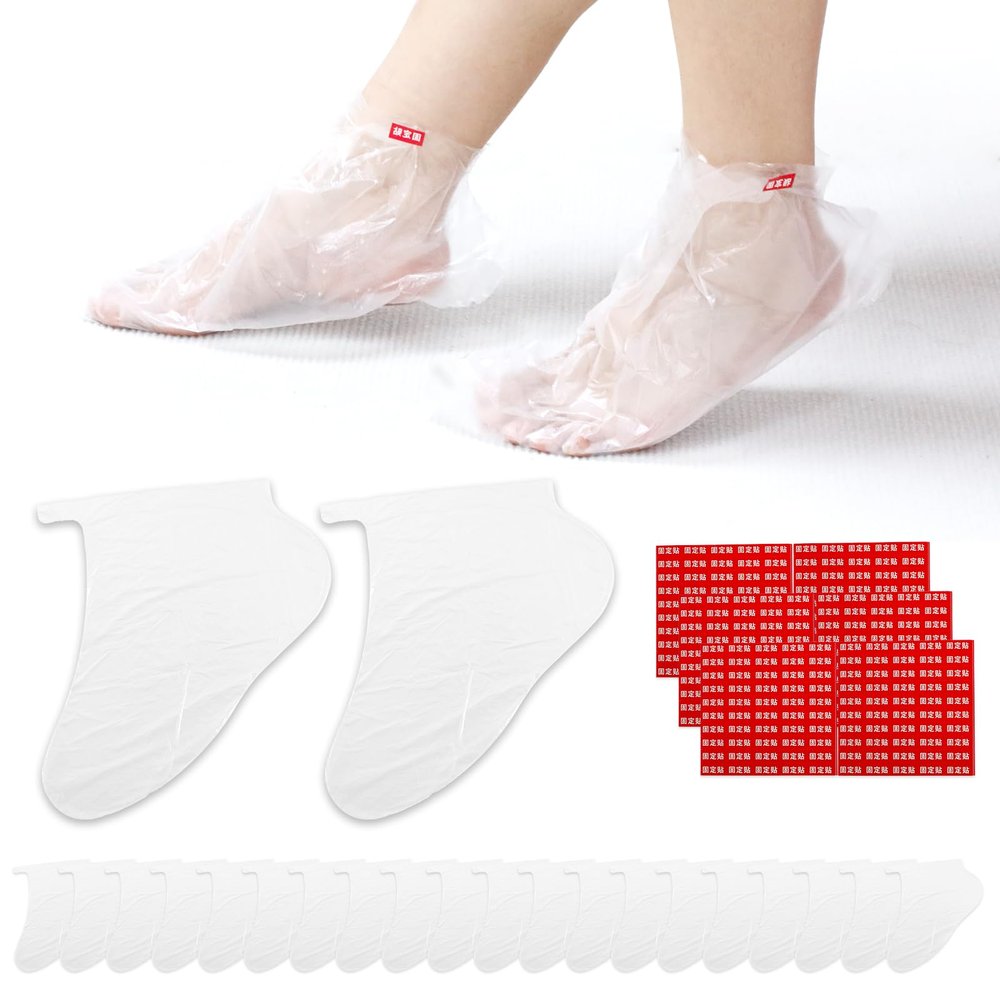 300 PCS Disposable Plastic Foot Covers, Moisturizing Socks for Paraffin Baths, Spa, Pedicure, and Cracked Heel Repair, Clear Foot Mask with Stickers