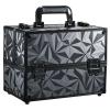 FRENESSA Makeup Train Case Makeup Case 11.8 Inch Large Cosmetic Box Organizer Travel Storage Professional Make Up Train Carrying Case with 6 Trays Locking Hard Vanity Storage Dark Black view 1