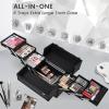 FRENESSA Makeup Train Case Makeup Case 11.8 Inch Large Cosmetic Box Organizer Travel Storage Professional Make Up Train Carrying Case with 6 Trays Locking Hard Vanity Storage Dark Black view 3
