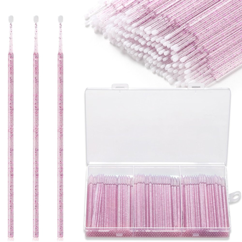 300pcs Disposable Micro Applicators brushes,JASSINS Eyelash Extensions Microfiber Wands Applicator Brush,False Eyelashes Brush Clean Mascara swabs(2.0 mm With Container) (PURPLE)