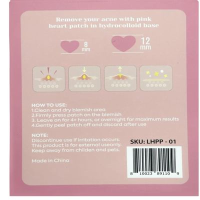 Pink Heart Hydrocolloid Acne Patches, 18 Count, 8mm and 12mm Sizes, Overnight Treatment