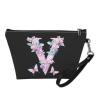 Wdktrgetd Bridesmaid Proposal Gift Initial Makeup Bag with Vegan Leather, Waterproof Design & Easy-to-Clean Surface Black V view 2