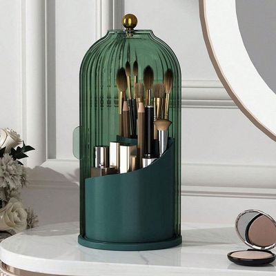 360 Rotating Makeup Brush Holder,Concealed Toothbrush Holder with Sliding Lid,Dustproof Cosmetic Brush Organizer,Waterproof Tooth Brush Holder for Bathroom Countertop