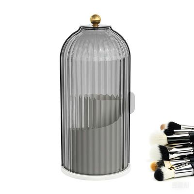 360 Rotating Makeup Brush Holder,Concealed Toothbrush Holder with Sliding Lid,Dustproof Cosmetic Brush Organizer,Waterproof Tooth Brush Holder for Bathroom Countertop