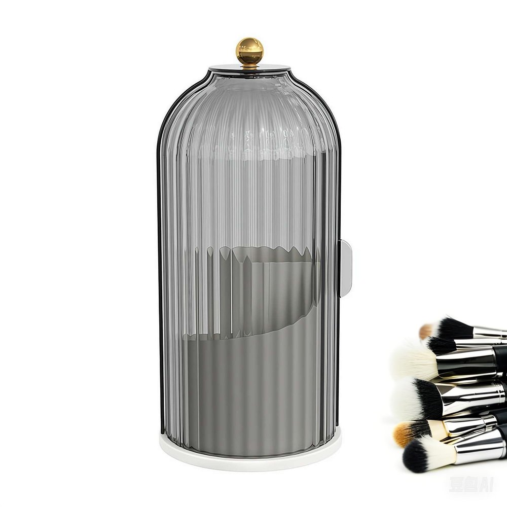 360 Rotating Makeup Brush Holder,Concealed Toothbrush Holder with Sliding Lid,Dustproof Cosmetic Brush Organizer,Waterproof Tooth Brush Holder for Bathroom Countertop
