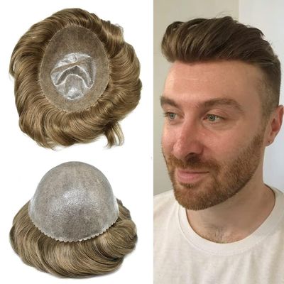 Men's Toupee 100% Real Human Hair Toupee for Men 0.1mm Pu Skin Mens Hairpieces Replacement System Pu Injection Hairpiece for Men7x9''-120% density#7ASH Light Ash Brown