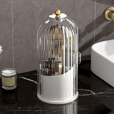 360 Rotating Makeup Brush Holder,Concealed Toothbrush Holder with Sliding Lid,Dustproof Cosmetic Brush Organizer,Waterproof Tooth Brush Holder for Bathroom Countertop