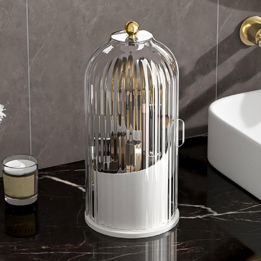 360 Rotating Makeup Brush Holder,Concealed Toothbrush Holder with Sliding Lid,Dustproof Cosmetic Brush Organizer,Waterproof Tooth Brush Holder for Bathroom Countertop
