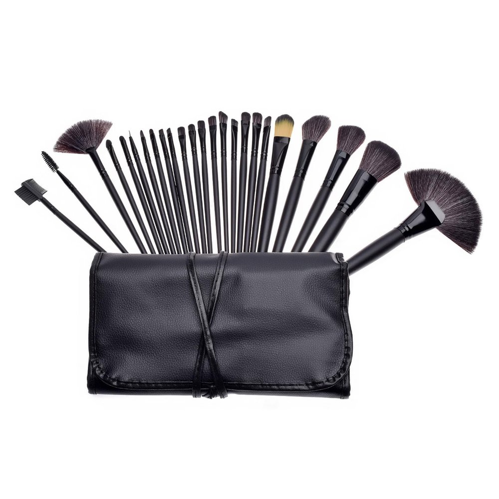 24PCs Full Face Professional Vegan Makeup Brush Gift Set Wooden Handle Cosmetics Brushes Face Eye Make up Brushes Kit (Black)