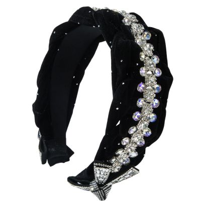 WEISUYUUS Braided Headband for Women Rhinestones Beads Hairhoop High Skull Wide Headband Turban Hairband for Daily Formal Occasion
