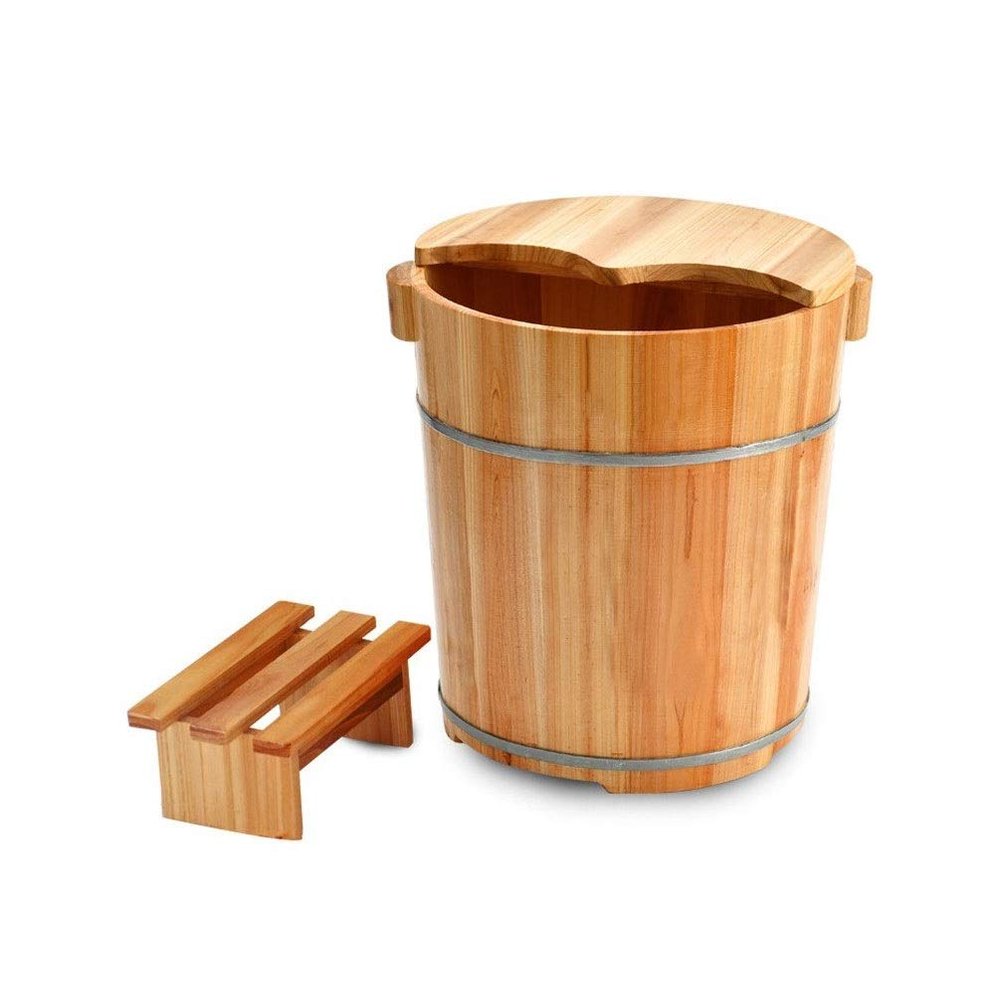 YHdtUO Wooden Barrel Foot Spa Foot Bath Spa Tub, Foot Tub for Soaking Feet, Foot Basin for Adults, Wood Bucket for Pedicure, Foot Soak Bucket, with Lid and Stool