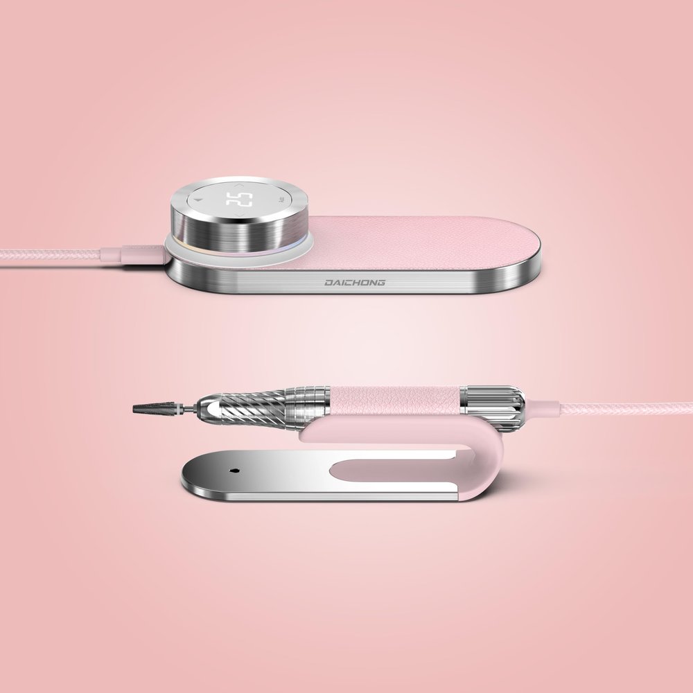 The DAICHONG 4th-gen Nail Drill: Professional, 30000 RPM. Rechargeable, for Acrylic & Gel Nail Work. Shake to Switch Rotation. (Pink)