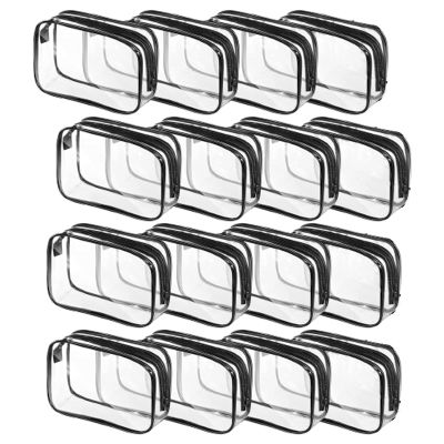 16 Pcs Clear Makeup Bag Bulk Toiletry Bag for Travel, Water-proof PVC Zippered Clear Pouch Cosmetic Makeup Bag Plastic Organizer Case for Vacation Bathroom Travel & Daily Use(Black Medium)