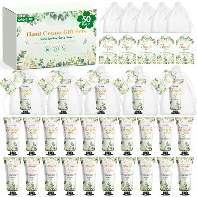 50 Pack Bulk Hand Cream Gifts Sets, Wedding Party Favors, Bridal Shower Gifts and Baby Shower Party Favors for Guests with Organza Bag and Thank You Card, Bulk Thank You Gifts for Women(Eucalyptus)