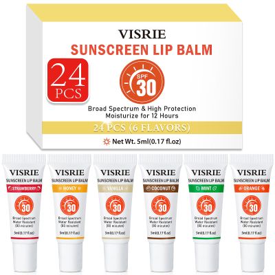 VISRIE SPF 30 Lip Sunscreen, SPF Lip Balm Bulk 24 Pack, Moisturizing Sunscreen Lip Balm with Vitamin E and Shea Butter, Non-Sticky SPF Lip Gloss for All Skin Tones-Clear