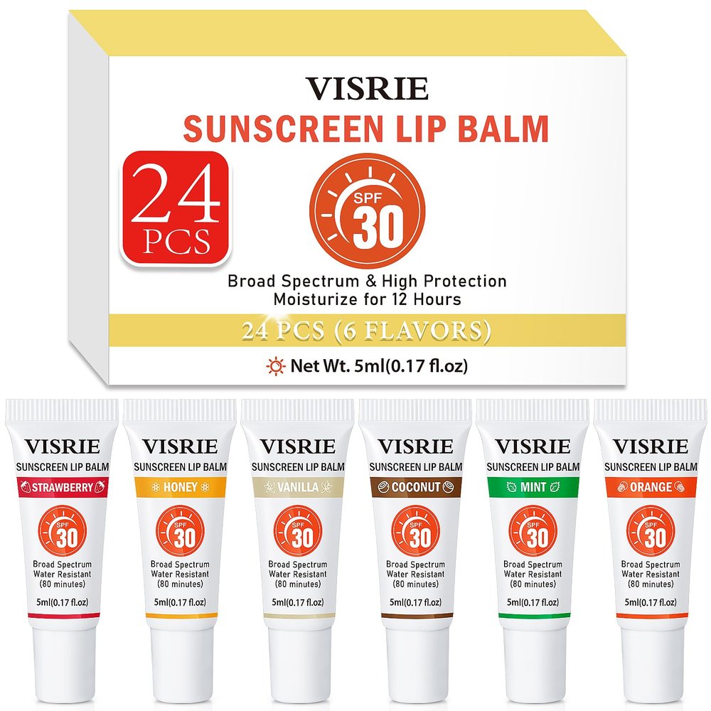 VISRIE SPF 30 Lip Sunscreen, SPF Lip Balm Bulk 24 Pack, Moisturizing Sunscreen Lip Balm with Vitamin E and Shea Butter, Non-Sticky SPF Lip Gloss for All Skin Tones-Clear
