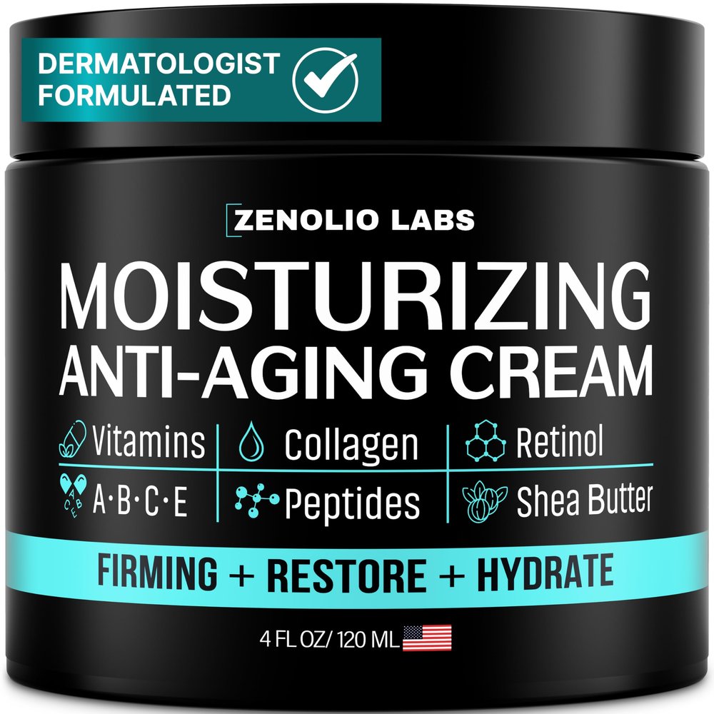 Mens Face Moisturizer Cream - Anti Aging & Wrinkle Face Cream - Mens Facial Moisturizer - Retinol, Collagen, Peptides, Shea Butter, Vitamins E & A - Facial Skin Care Eye Lotion - Day & Night  4 oz