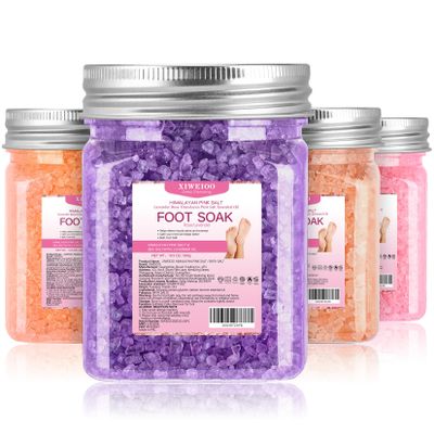 XIWEIOO 4 Pack Foot Soak Salts Kit Himalayan Pink Salt Tea Tree Oil Lavender rose Pure Epsom Salt Soak Pedicure Salt Softens Calluses & Soothes Foot Care Gifts for Mom women
