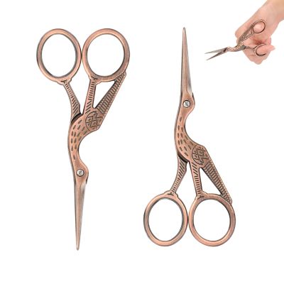2Pcs Eyebrow Scissors for Women, Vintage Copper Stainless Steel Scissors Professional Beauty Grooming Scissors for Eyebrows Hair Trim