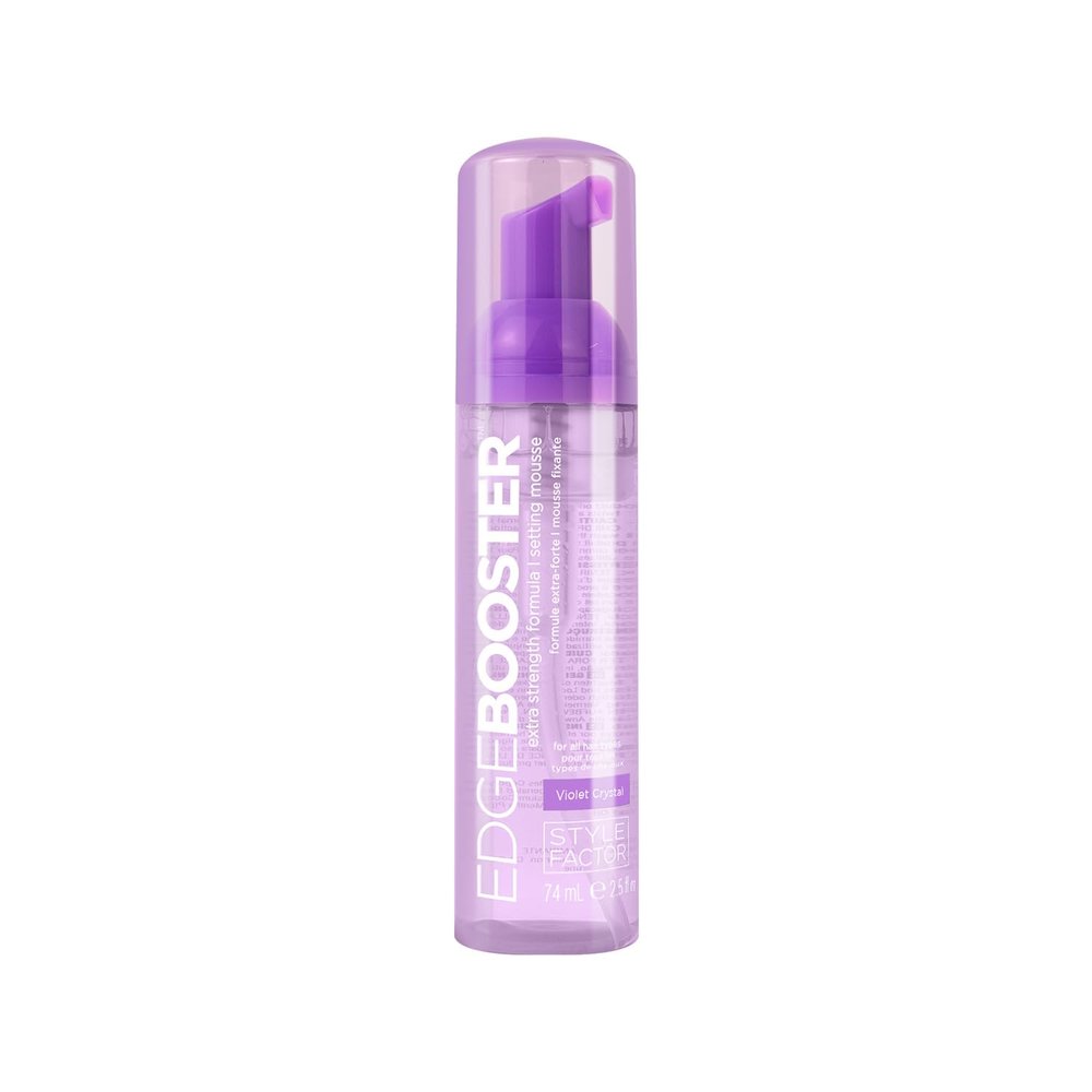 Style Factor EDGE BOOSTER Extra Strength Setting Mousse Travel Size  Frizz Control, Extra Volume, and Conditioning  2.5oz Violet Crystal Mousse for Curly Hair