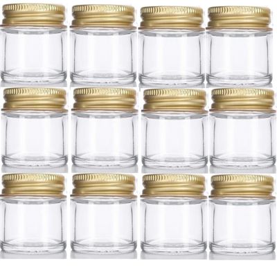 1 oz / 30 ml Clear Thick Glass Jar with Gold Metal Airtight Lid (12 Pack)