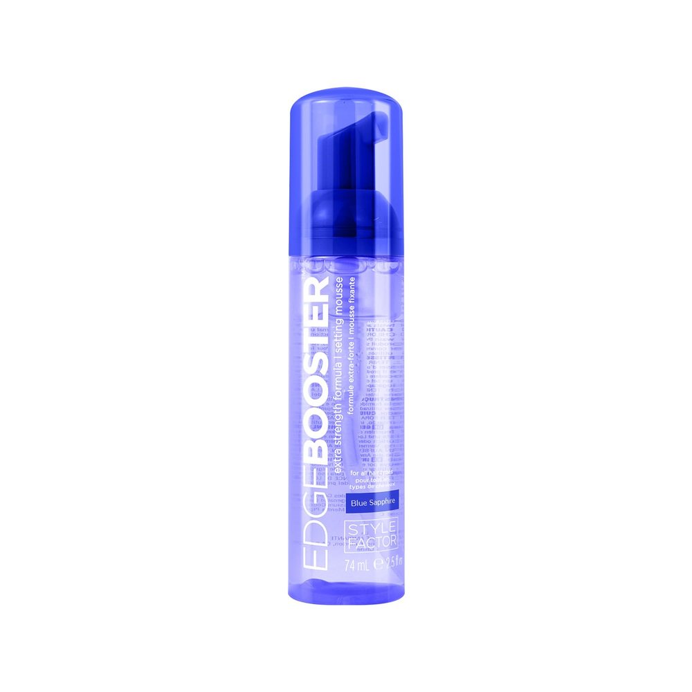 Style Factor EDGE BOOSTER Extra Strength Setting Mousse Travel Size  Frizz Control, Extra Volume, and Conditioning  2.5oz Blue Sapphire Mousse for Curly Hair