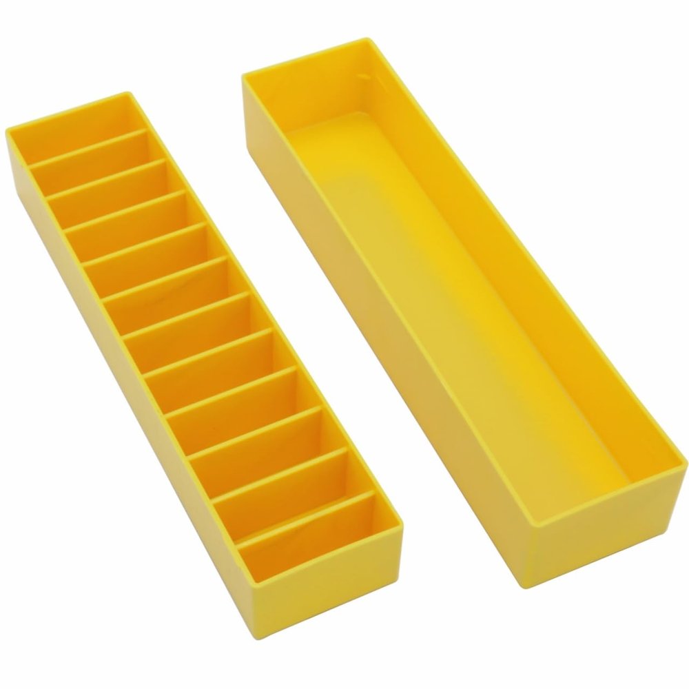 Laube Mini Blade Case Organizer For Clipper Blades - Professional 12 Slot Clipper Blade Caddy (9.25" x 2.25" x 2.25") - Detachable Snap On Lid - Made In The USA - Yellow - 3 Pack