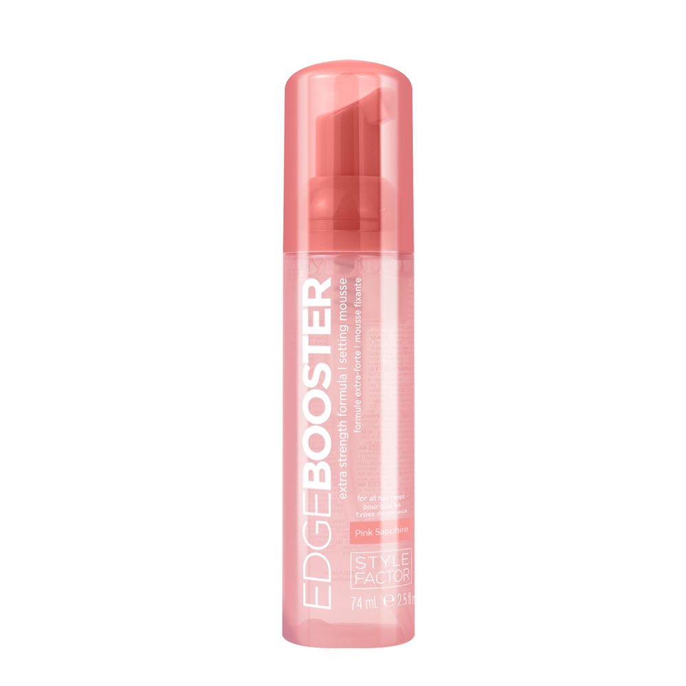 Style Factor EDGE BOOSTER Extra Strength Setting Mousse Travel Size  Frizz Control, Extra Volume, and Conditioning  2.5oz Pink Sapphire Mousse for Curly Hair