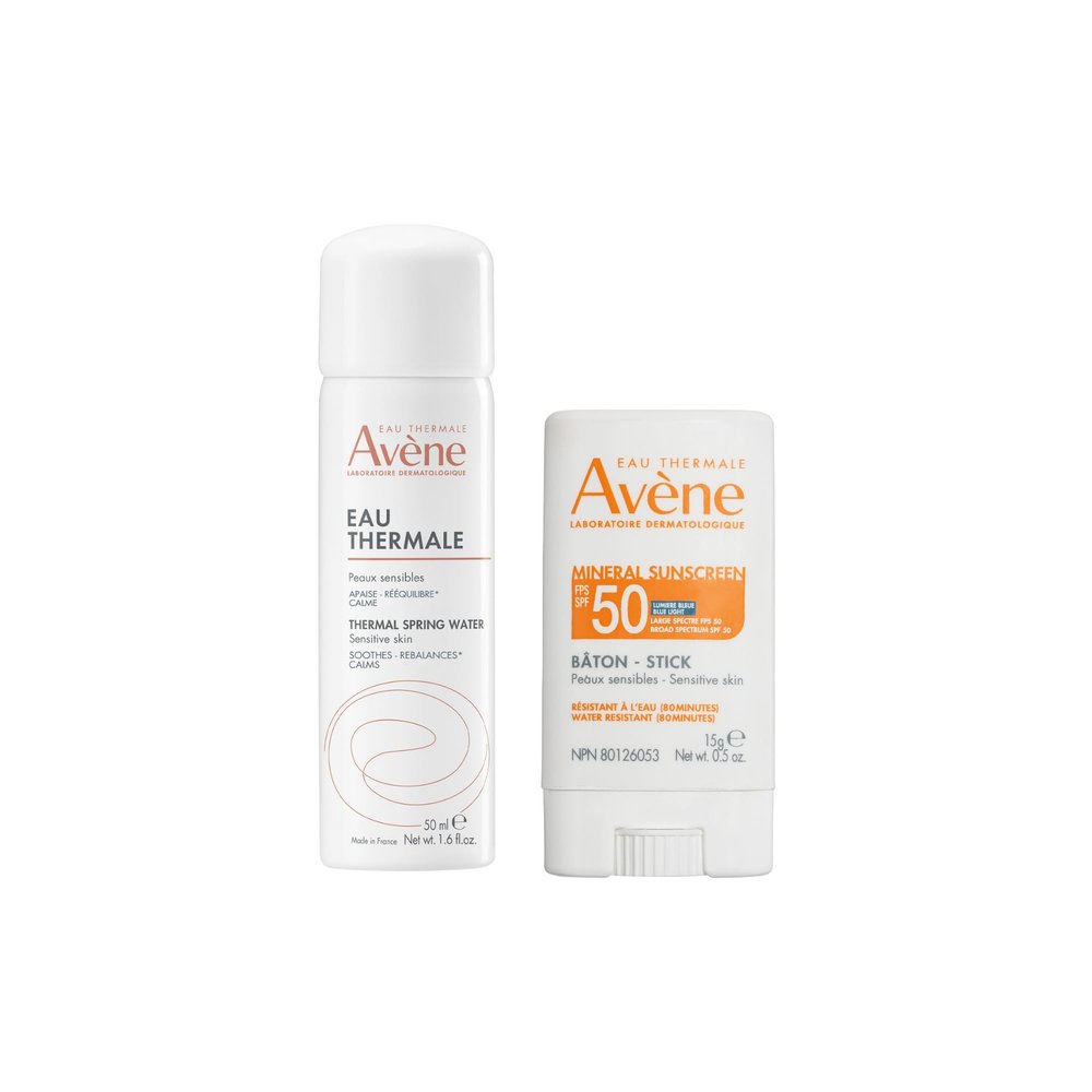 Avne Thermal Spring Water, Soothing Calming Facial Mist Spray for Sensitive Skin, 1.6 Oz Mineral Sunscreen Stick SPF 50, 0.5 Oz