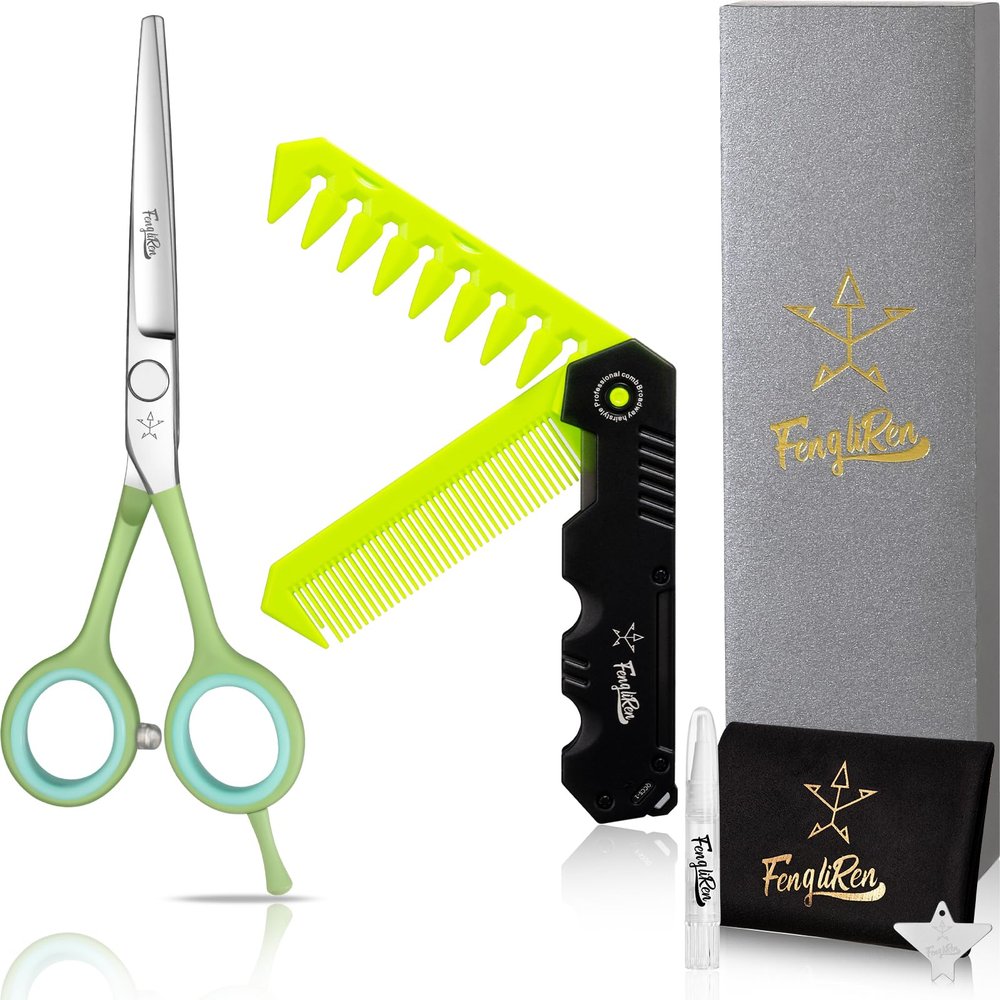 Fengliren Professional Sharp Barber Hair Cutting Scissors Hairdresser Shears For Hair 5.5 Inch Haircut Scissor Made Of Stainless Steel For Hairdressing Salon and Home Use (Green)