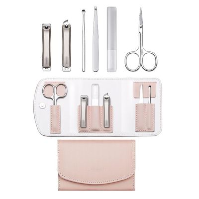 Nail Clippers Kit Nail Clipper Set for Women, 6 Pieces Stainless Steel Manicure Kit with Splash Proof Nail Clipper, Portable Travel Nail Care Tools with Leather Case Manicure Pedicure Kit(Pink)