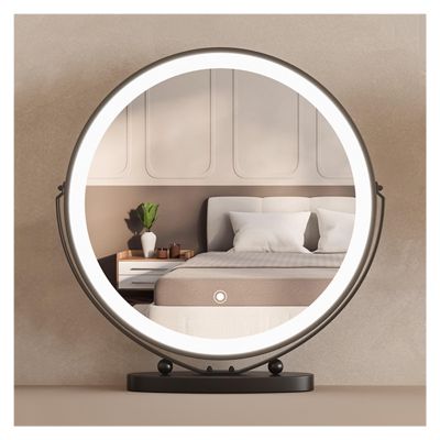 NOIRDA Round LED Cosmetic Makeup Mirror with Stand, 360Rotation Lighted Desktop Vanity Mirror, Smart Touch Control, for Makeup Desk Bedroom(Black,50cm/19.7in)