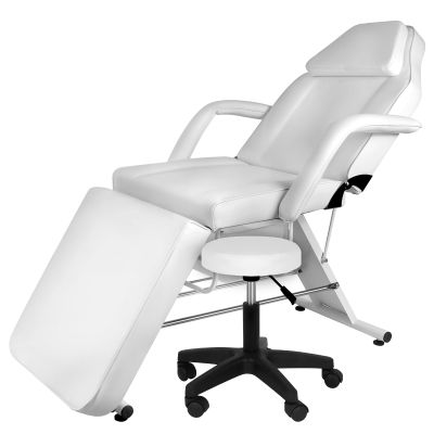 White Tattoo Chair with Salon Stool, Adjustable Esthetician Bed Tattoo Table with Storage Basket, Facial Chair Bed for Beauty Spa Tattoo, 71 Inch