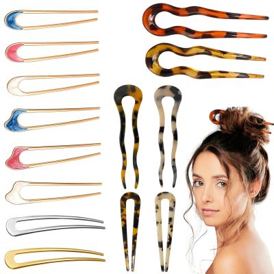 14 PCS U Shaped French Hair Pin Classic Patterns, YINGFENG Metal Hair Pins French Pin Vintage U Shaped Fork Bobby Pins, for Girls Women Bun Accessories