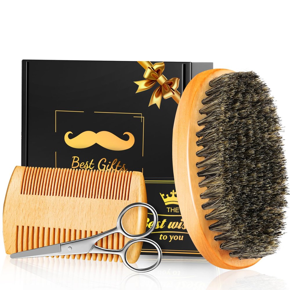 Futricy Valentine's Day Gifts for Him Boyfriend, Beard Brush Beard Comb for Men Husband Dad, Mens Self Care Fathers Day Birthday Retirement Gifts, Grooming Travel kit